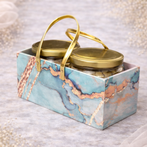 Decorative box with jars and flowers