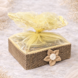 Elegant burlap gift with golden accents