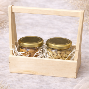 Natural jar caddy with nuts and flowers
