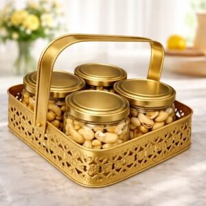 Ornate basket with jars of nuts